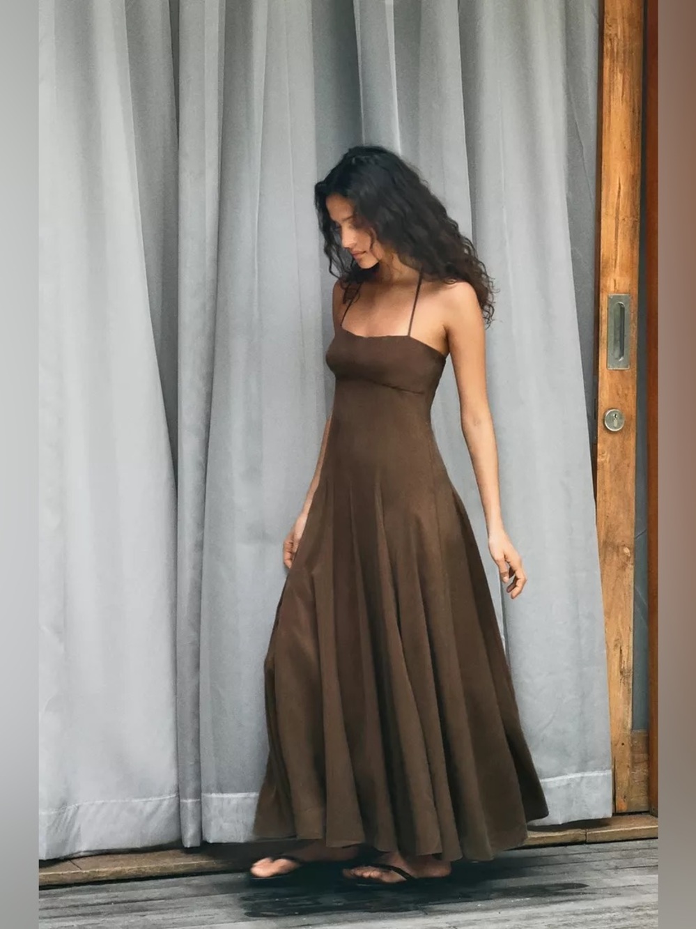 Women's Brown Spaghetti-Strap Maxi Dress